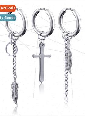 Set Europe American popular tassel chain tide earrings whout