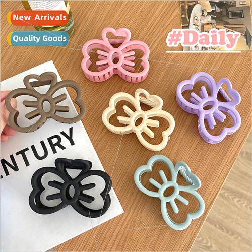 Candy color hollow bow grab clip girls back head plate hair