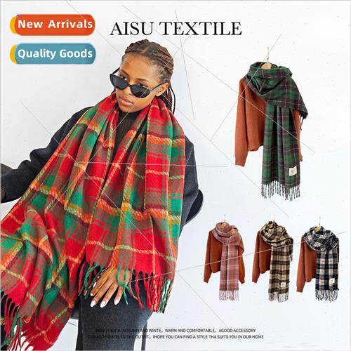 Faux cashmere scarf female 2023 autumn winter colorful plaid
