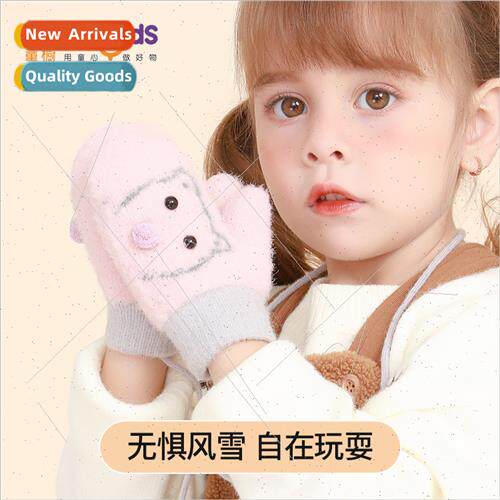 Children gloves winter baby baby finger padded lanyard cute