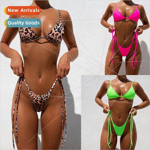 Europe Leopard Print Swimsu 2023 New Sexy Bikini Spl Tie Wom