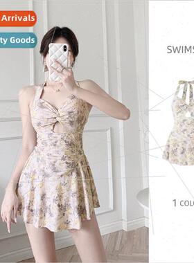 Swimsu ladies one-piece floral skirt small breasts gathered