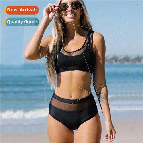 Bikini New High Waist Sexy Spl Swimsu Mesh Solid Color i