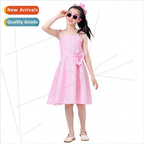 Barbie Movie Pink Plaid Halter Dress Cosplay Halloween Chara