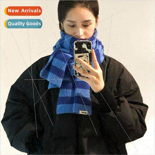 Korea ins blue scarf female fall winter 2021 new knted shawl