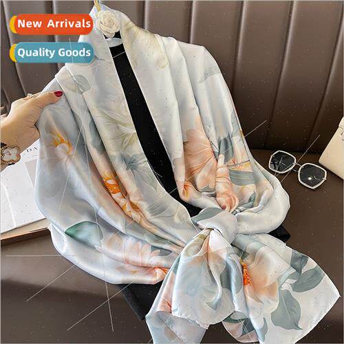 Exquise printing lengthened shawl new satin silk scarf autum