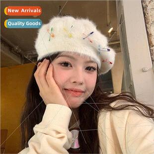 winter hair beret cute plush fall female hat rabb Whe