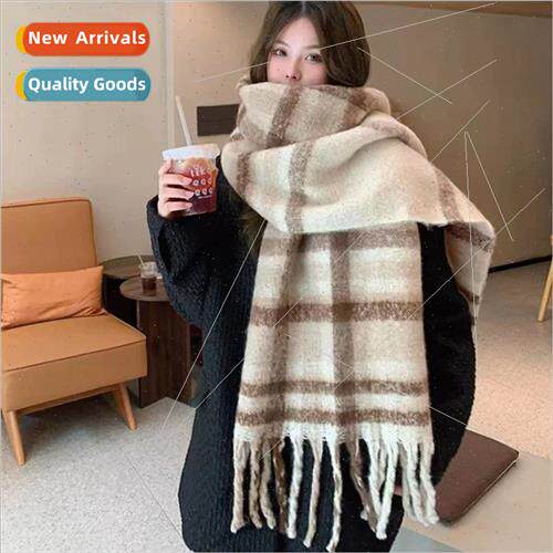 Mohair thickened plaid scarf female winter warm rainbow plai