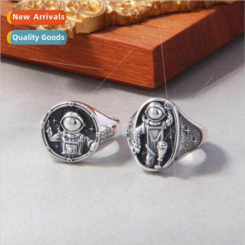 2024 new vintage Thai silver astronaut ring men women tide h