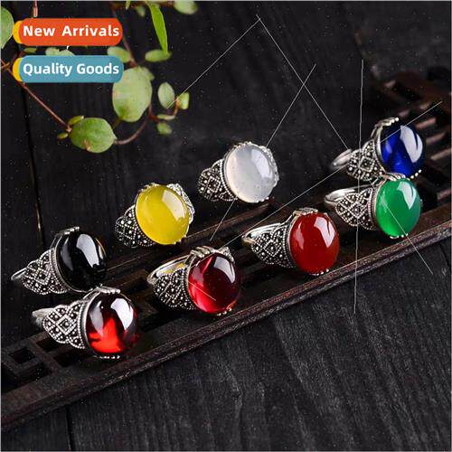 Ruby Ring Women Garnet Chalcedony Agate Red Corundum Fashion
