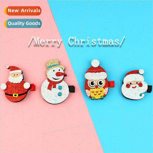 New bright pink Santa Claus snowman hair clips cute cartoon