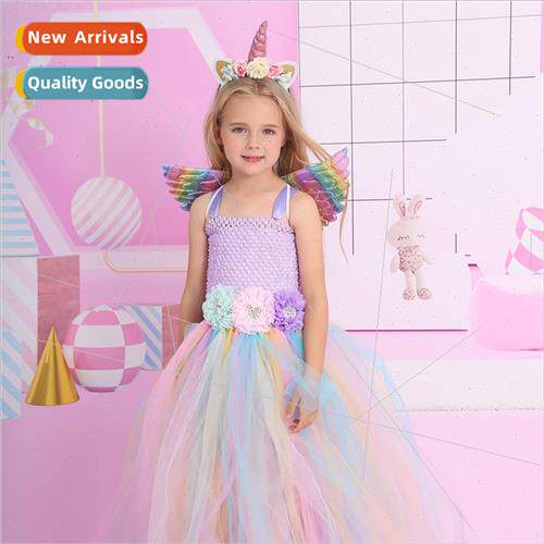 Europe girls unicorn dress new flowers princess long dress c