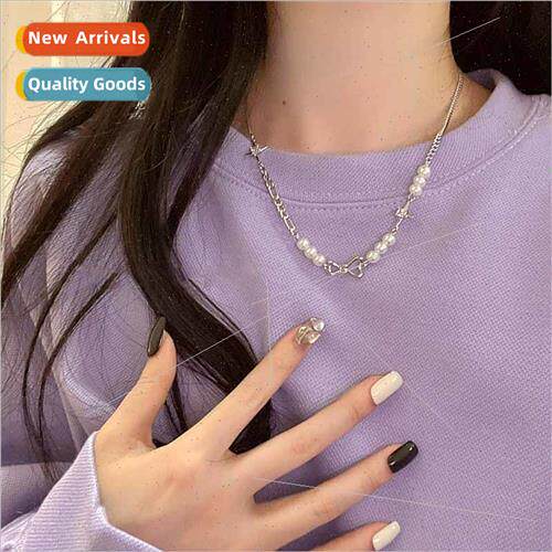 Pearl splicing necklace female mangosteen bow pendant ins ti