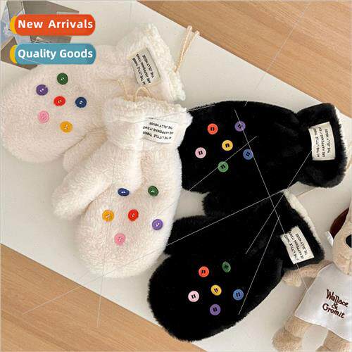Dopamine button plush gloves female winter cute warm thicken