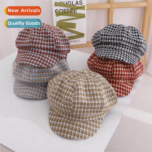 Wool kilobird check beret fall winter new simple beret Korea