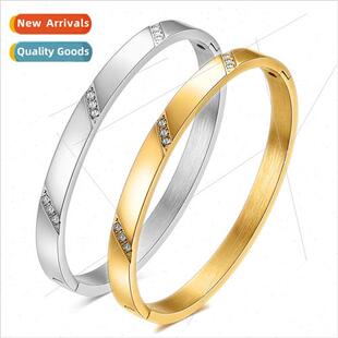 Europe 6MM simple gold bracelet fashion diamond beveled edge