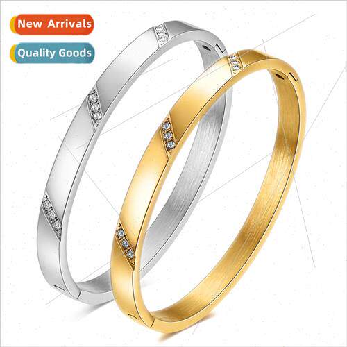 Europe 6MM simple gold bracelet fashion diamond beveled edge