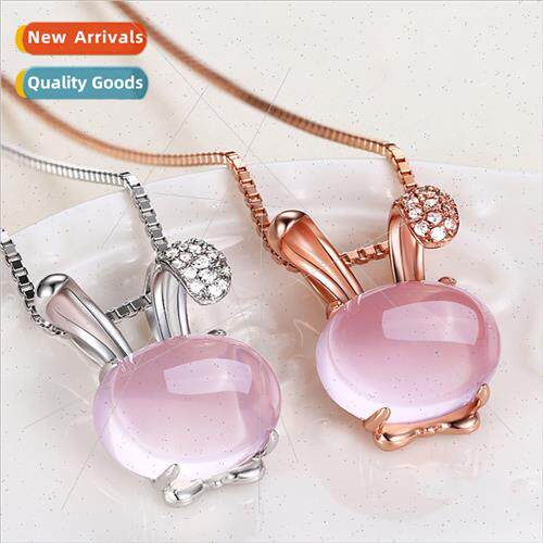 Hibiscus Stone Rabb Necklace Women  Fashion Drilling Pink Cr