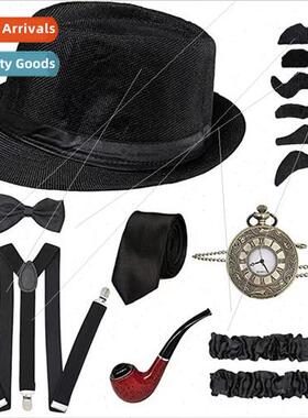 1920s Men Prom Party Bowler Hat Pipe Pocket Watch Tieback Se