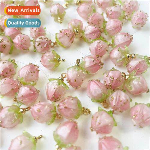 Pink drop glue strawberry resin necklace pendant handmade ha