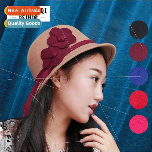 Korean  new fall winter round top hat Ms. fashion flowers im