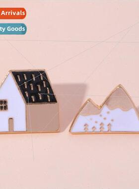 French romantic cozy house brooch creative badge alloy oil d