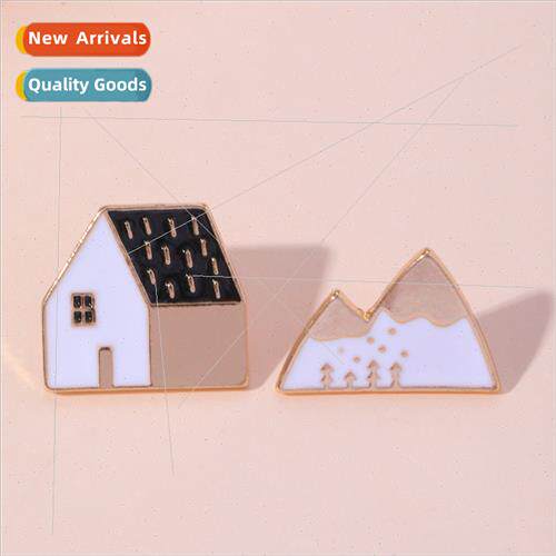 French romantic cozy house brooch creative badge alloy oil d