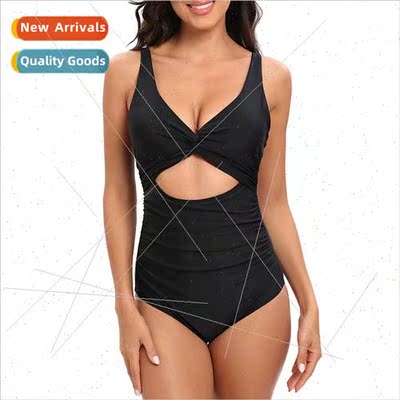 2023 New Europe Womens Sensual Swimwear Solid Color One-piec