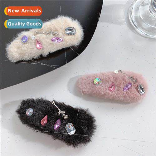 Autumn winter furry rhinestone crystal hairpin female bangs