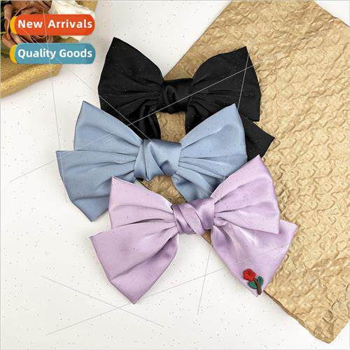 French retro satin bow hair clips female top clip back head