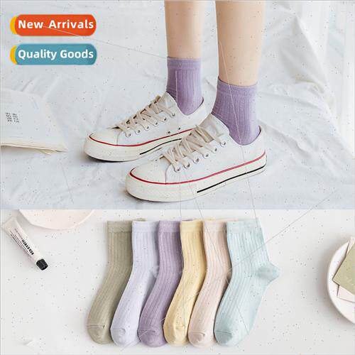Mid-calf socks in autumn winter women combed cotton vertical