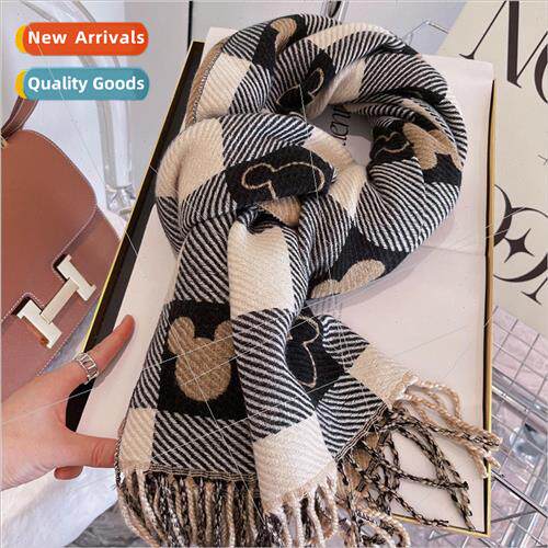 2023 plaid scarf female fall winter imation cashmere thicken