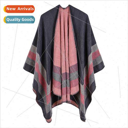 Women four bar large b open faux cashmere jacquard shawl cap