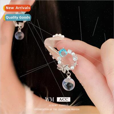 lver needle zircon round glazed pearl fishtail earrings Kore