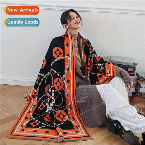 2023 fall winter new retro printing warm scarf women versati