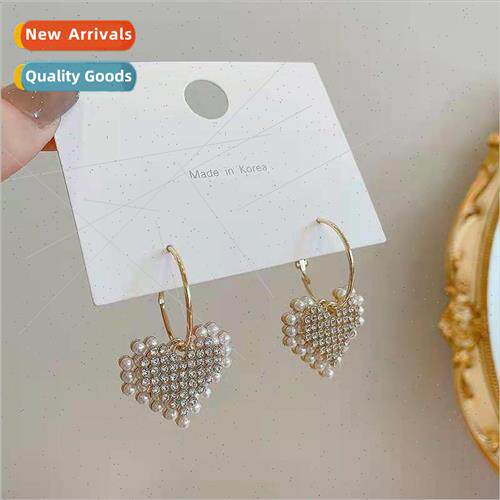 Ins blogger small pearl heart earrings 2022 new tide female