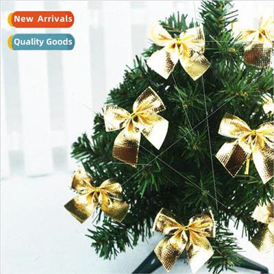 Christmas Tree Decoration Hanging 5cm Gold Bow Cloth Small G