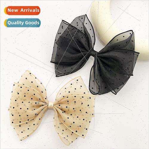 2023 new polka dot mesh bow hair clips female simple versati