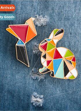 fashion creative cartoon brooch geometric cranes rabb colorf