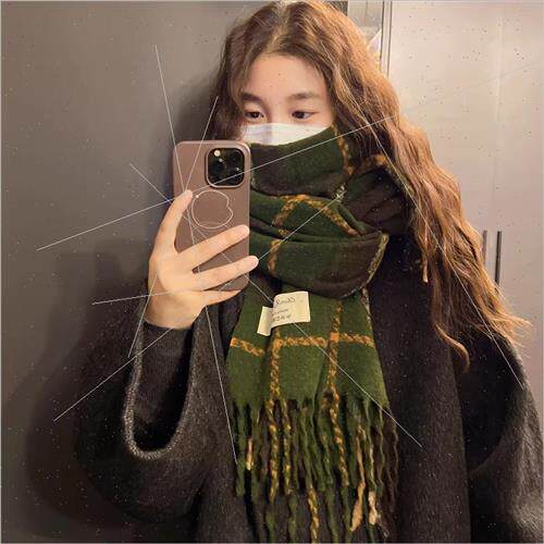 Korea  imation cashmere plaid scarf girls winter warm New Ye