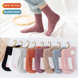double needle casual Womens calf 2023 mid womens socks
