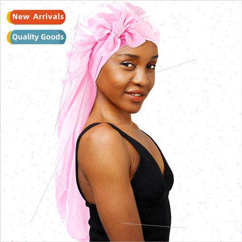 New fluttering ribbon satin long sleeping cap women turban c
