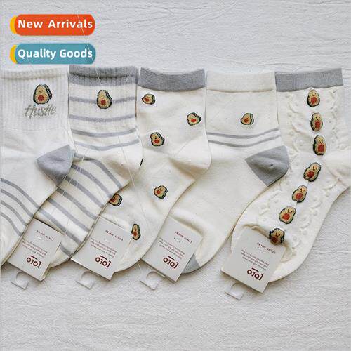 Spring summer new avocado series mid-calf socks cute Japan s