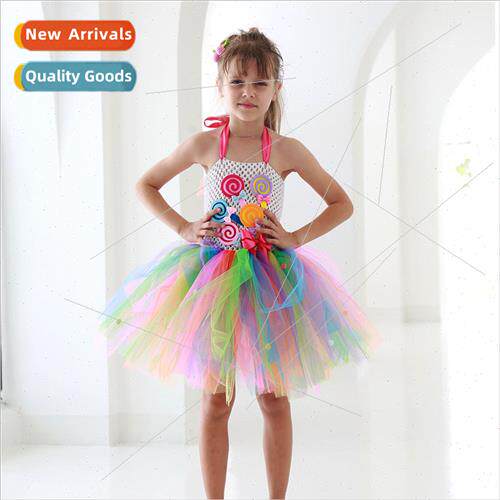 Europe new candy color rainbow mesh princess dress lollipop