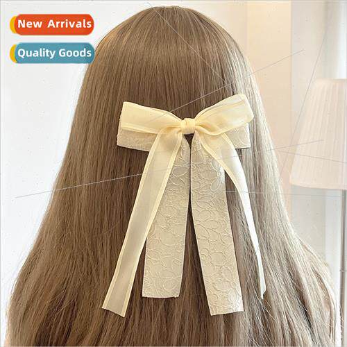 2023 new bow fluttering ribbon hair clips female French retr