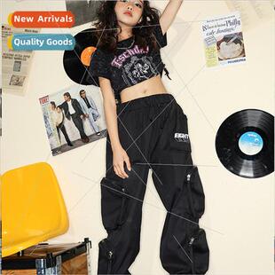 Jazz Dance Costume Girls Short Vintage T-Shirt Black Work Pa