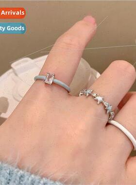 Blue Drip Glaze Zirconia Star Ring Women che Open Index Ring