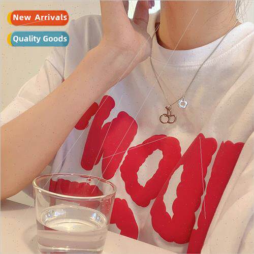 Summer cherry flowers hollow necklace female niche simple pe