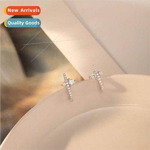 S925 silver Koreazirconia cross hook earrings female cold wi