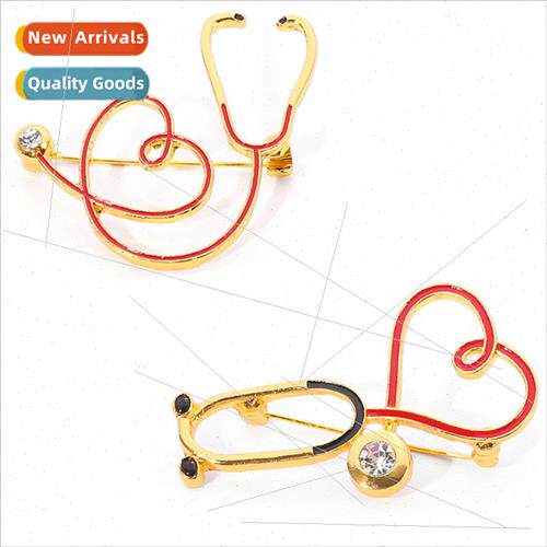 2020 New Heart Shaped Stethoscope Brooch Drilling Doctor Nur